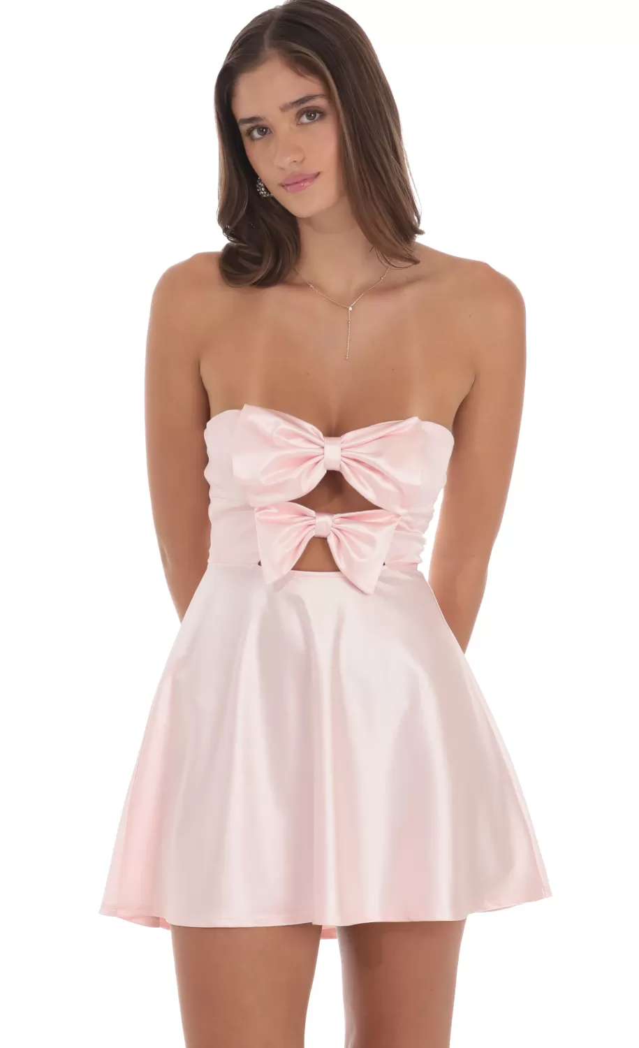 Satin Double Bow Cutout Dress In Pink^LUCY IN THE SKY Outlet