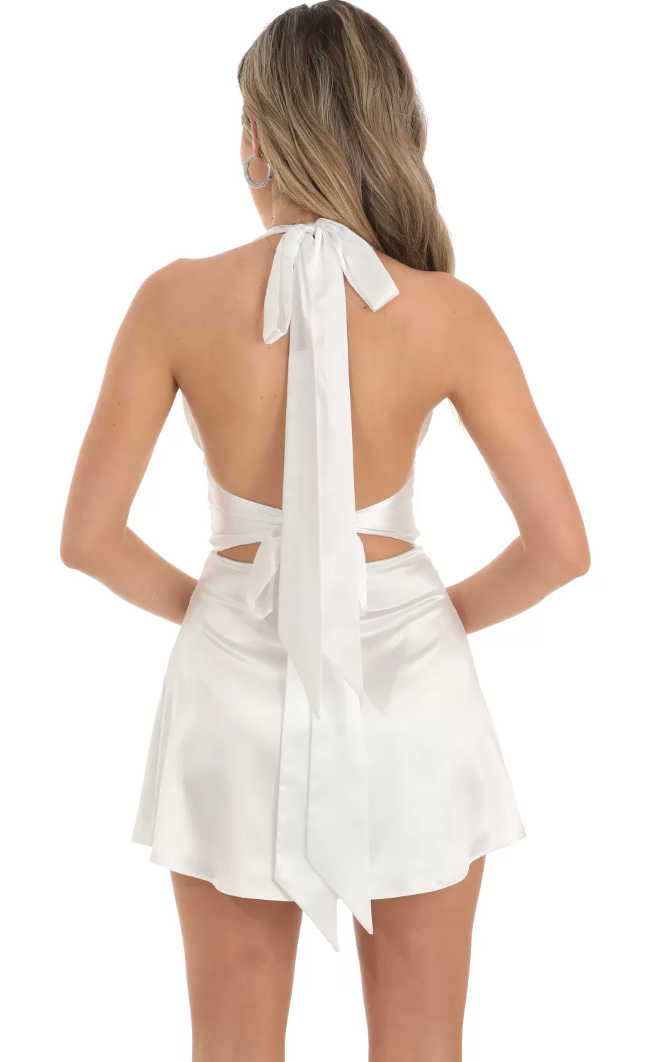 Satin Dress With Lace In White^LUCY IN THE SKY New