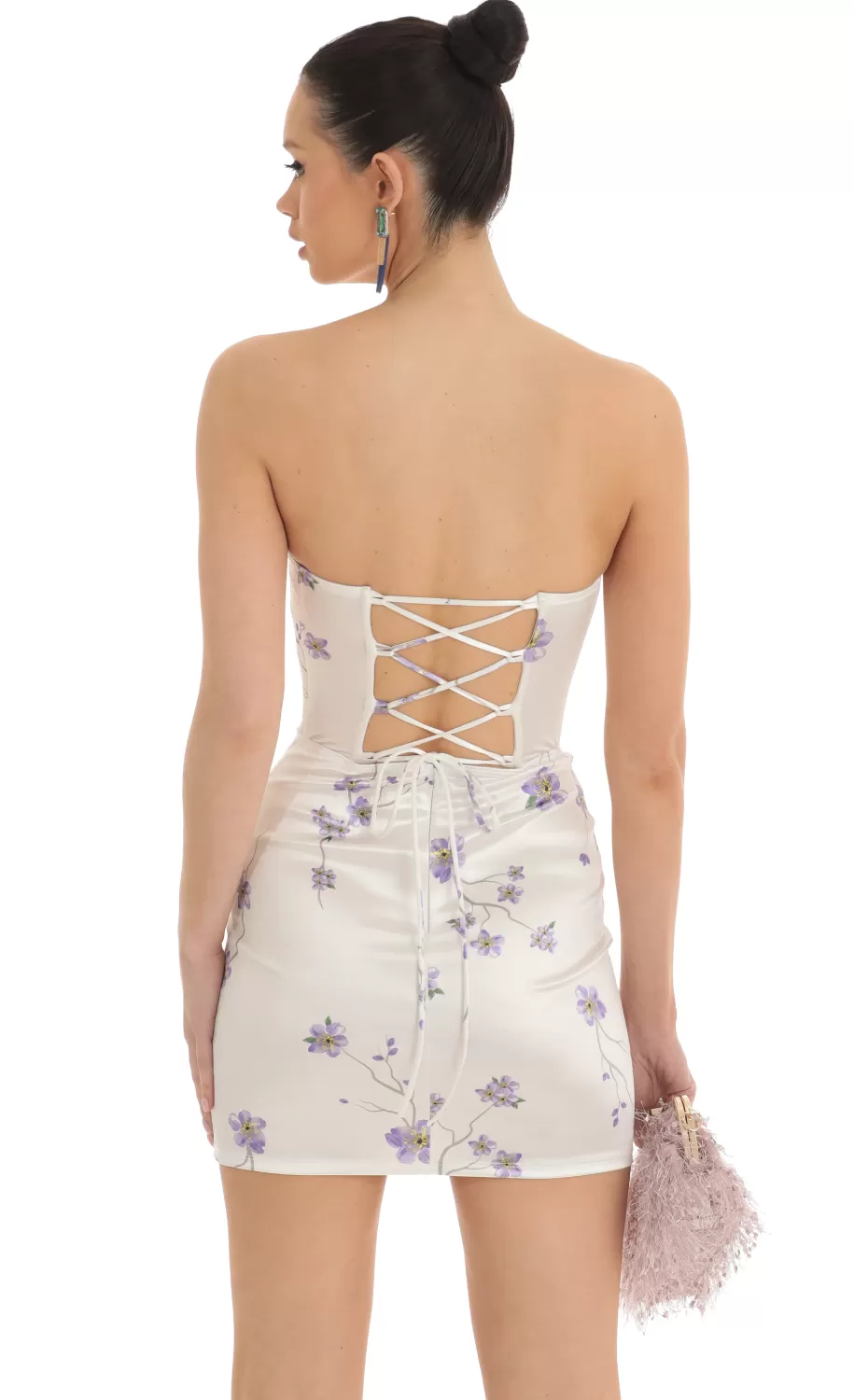 Satin Floral Lace Strapless Dress In White^LUCY IN THE SKY Hot