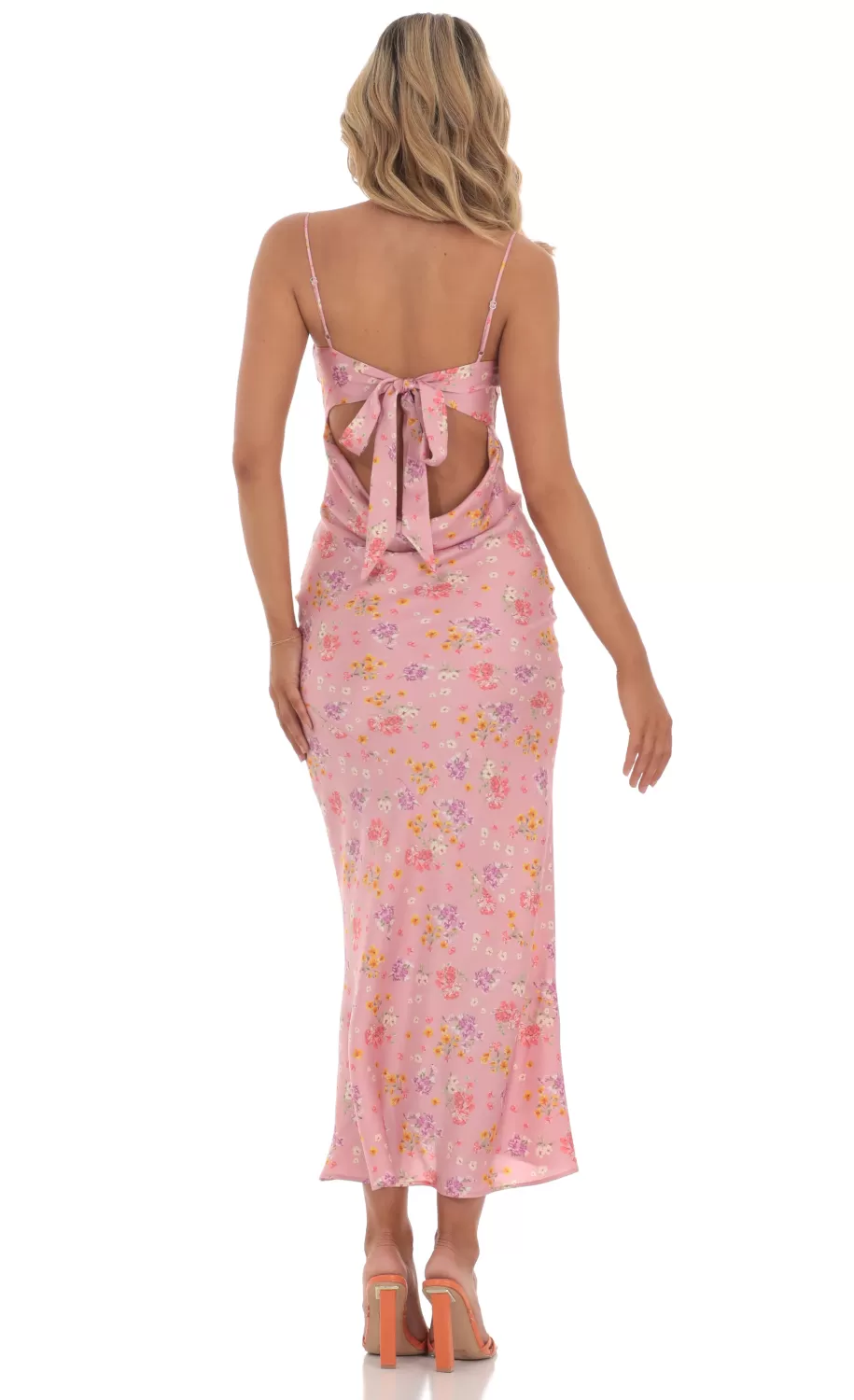 Satin Floral Open Back Maxi Dress In Pink^LUCY IN THE SKY Best Sale