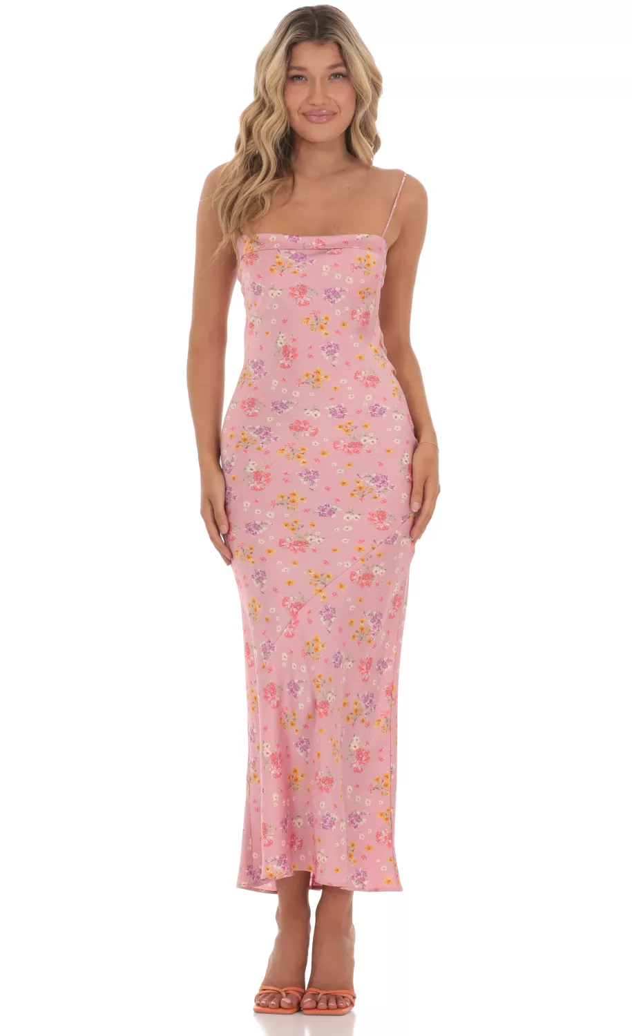 Satin Floral Open Back Maxi Dress In Pink^LUCY IN THE SKY Best Sale