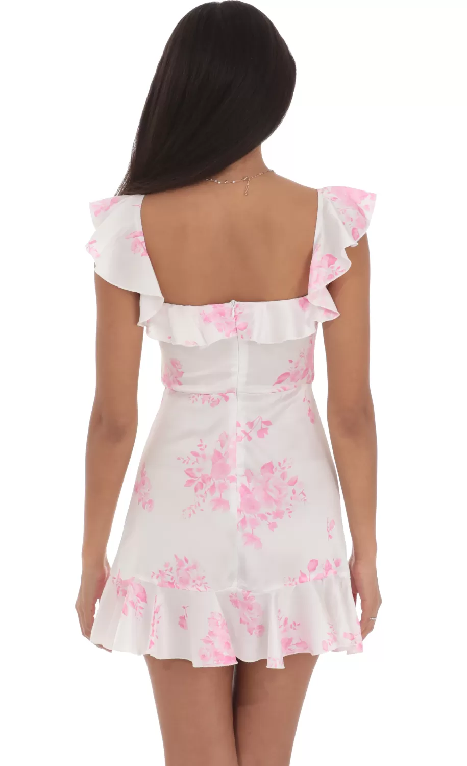 Satin Floral Ruffle Mini Dress In White^LUCY IN THE SKY Flash Sale