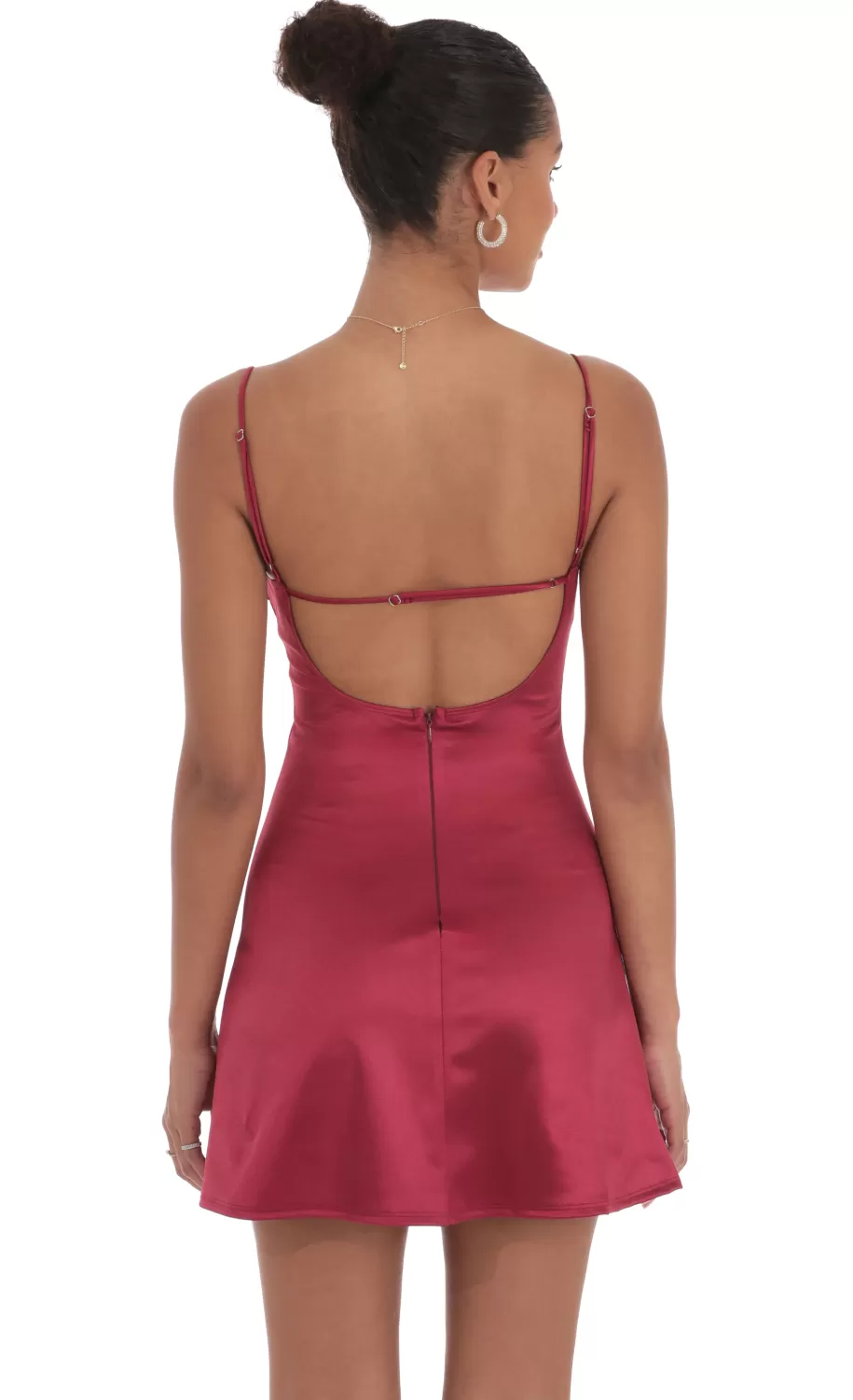 Satin Front Hook Dress In Maroon^LUCY IN THE SKY Clearance