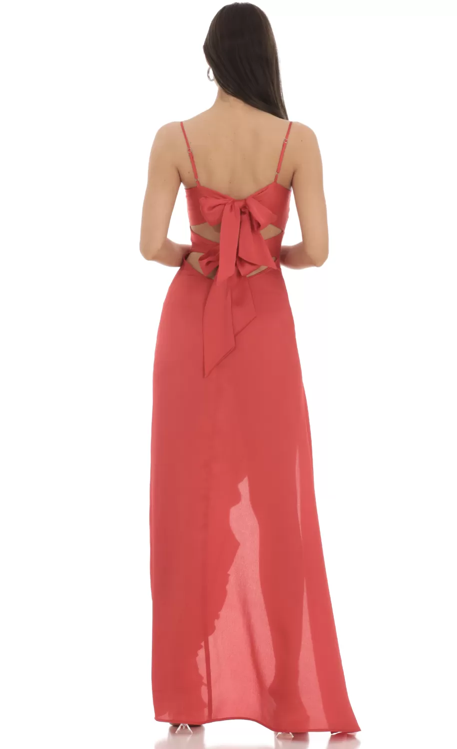 Satin Front Twist Strappy Maxi Dress In Red^LUCY IN THE SKY Cheap