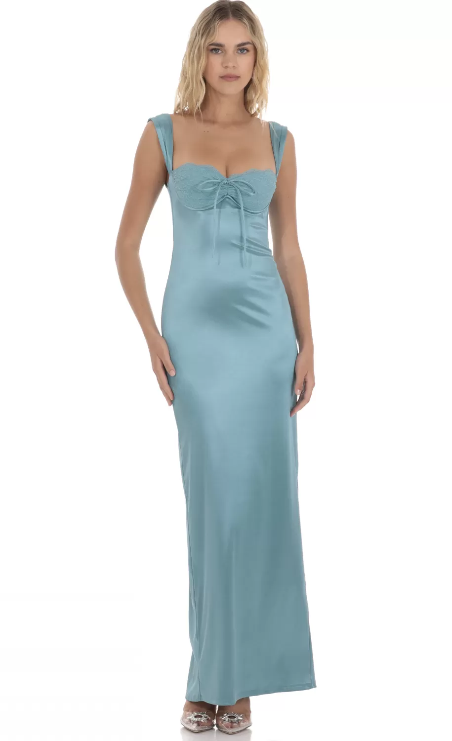 Satin Lace Maxi Dress In Blue^LUCY IN THE SKY Cheap