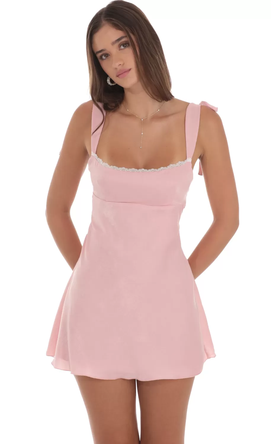 Satin Lace Trim Open Back Dress In Dusty Pink^LUCY IN THE SKY Cheap