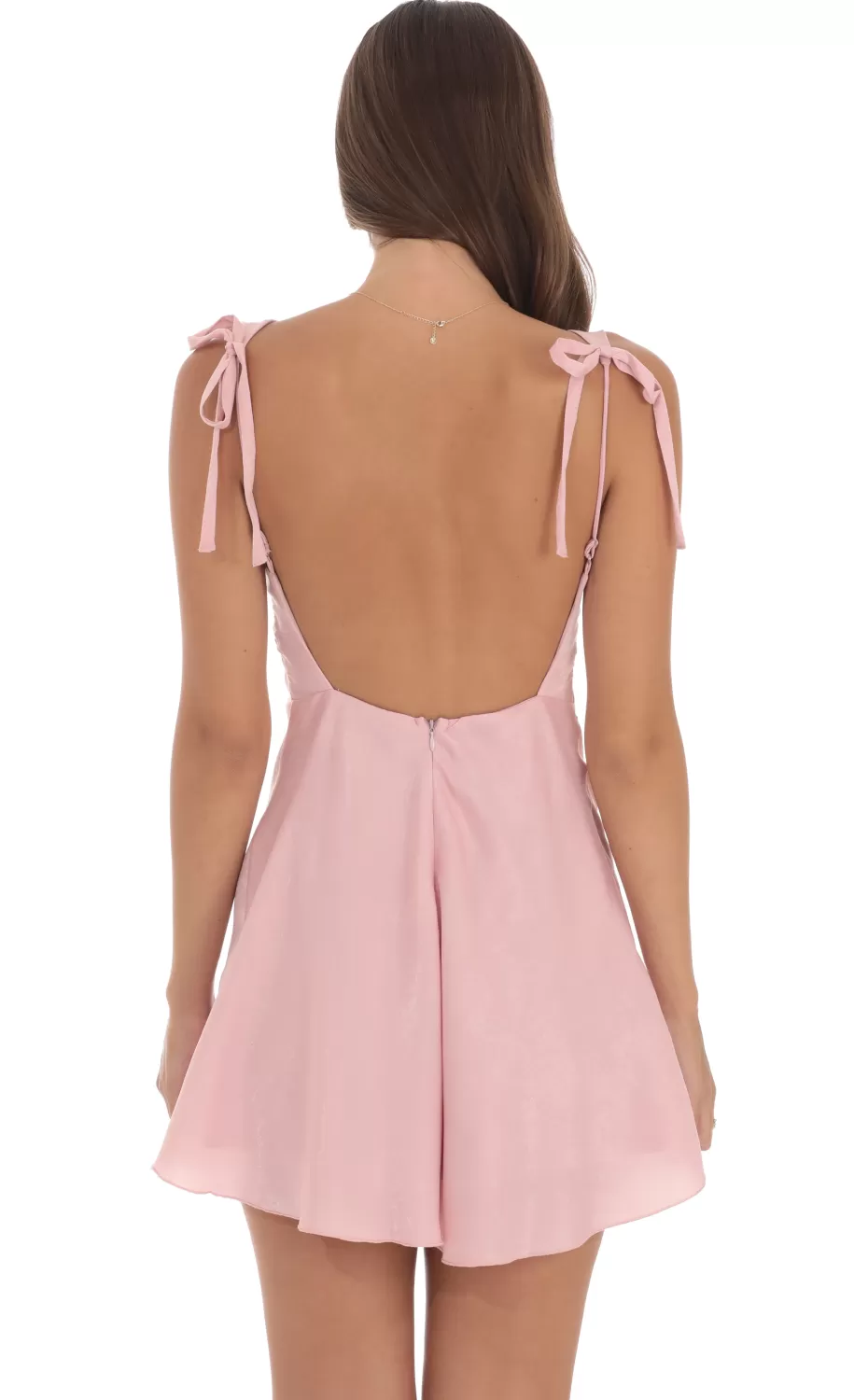 Satin Lace Trim Open Back Dress In Dusty Pink^LUCY IN THE SKY Cheap