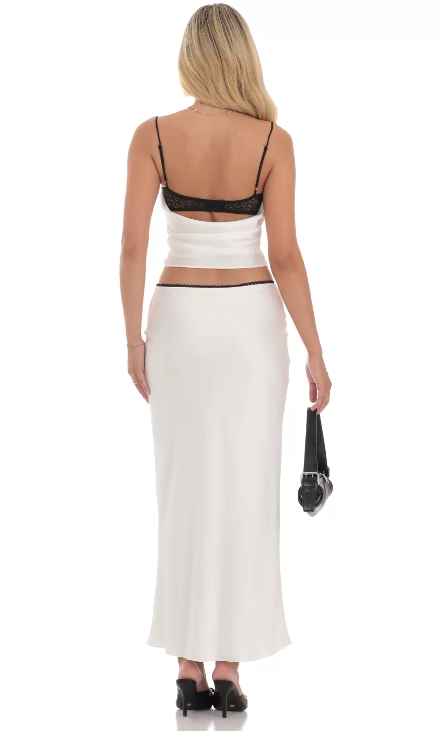 Satin Lace Two Piece Maxi Set In White^LUCY IN THE SKY Best