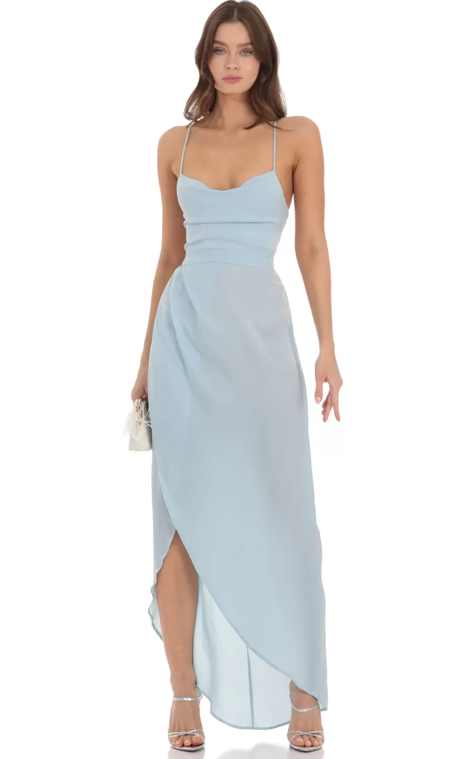 Satin Luxe Maxi In Dusty Blue^LUCY IN THE SKY Best