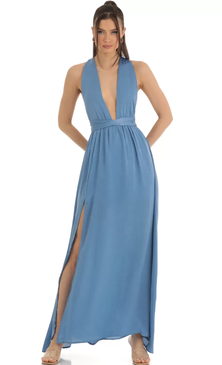 Satin Maxi Dress In Blue^LUCY IN THE SKY Cheap