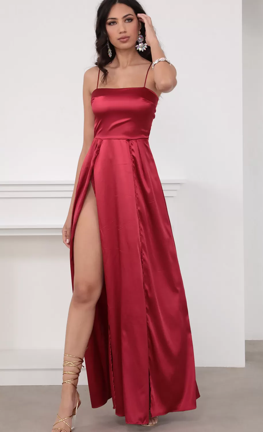 Satin Maxi Dress In Red^LUCY IN THE SKY Shop