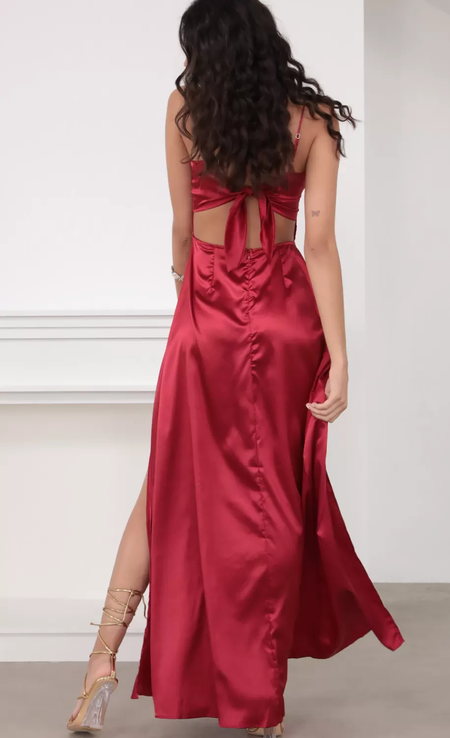 Satin Maxi Dress In Red^LUCY IN THE SKY Shop