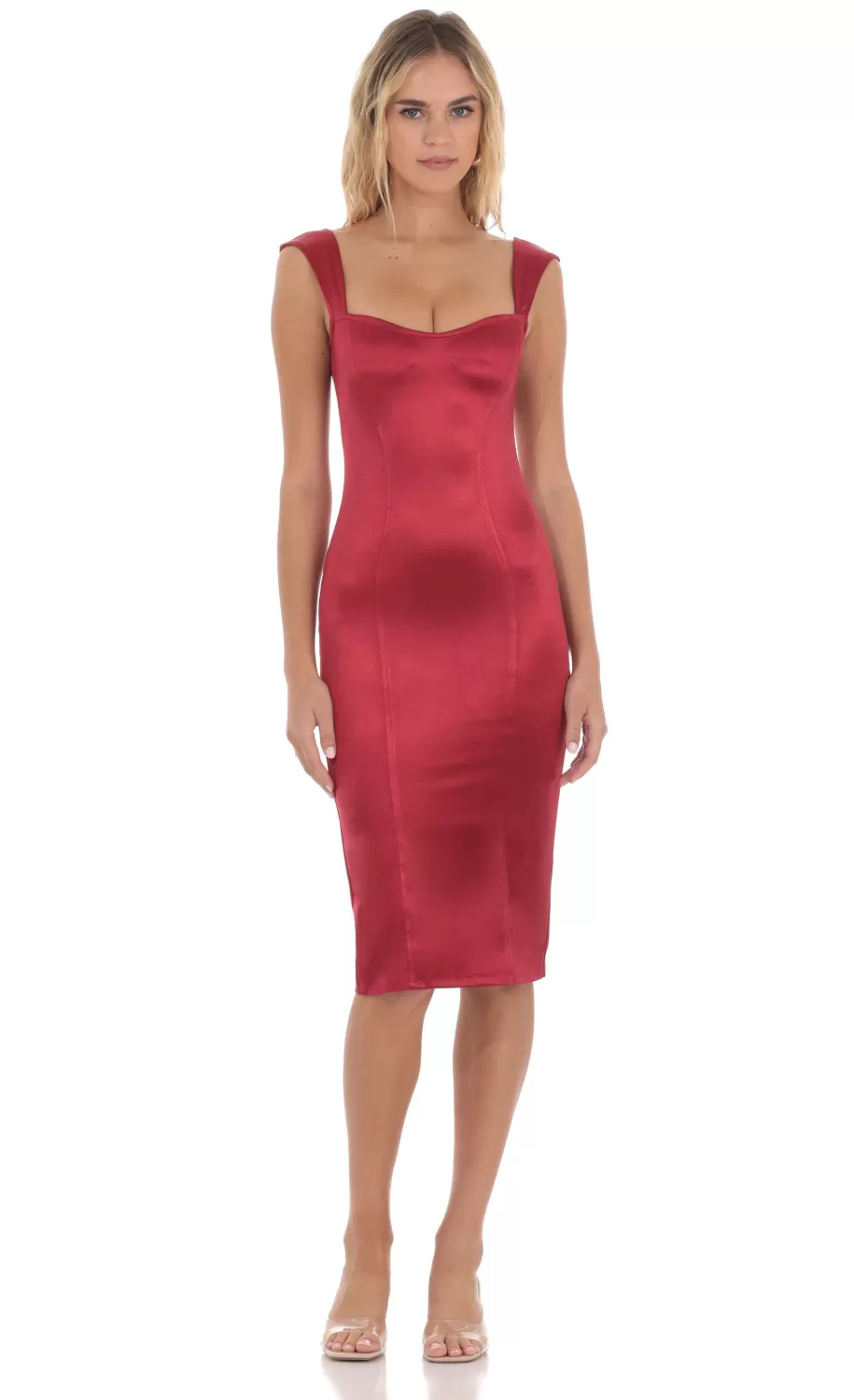 Satin Midi Dress In Red^LUCY IN THE SKY Sale