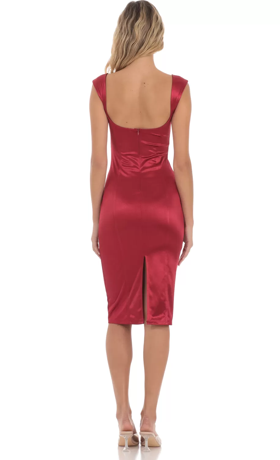 Satin Midi Dress In Red^LUCY IN THE SKY Sale