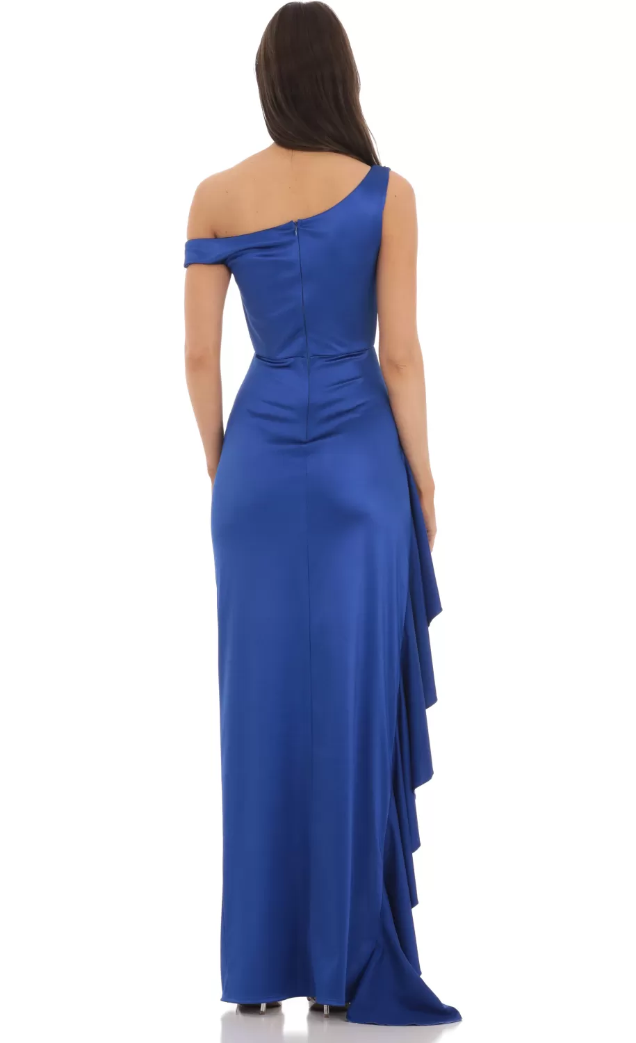 Satin Off Shoulder Maxi Dress In Blue^LUCY IN THE SKY Cheap