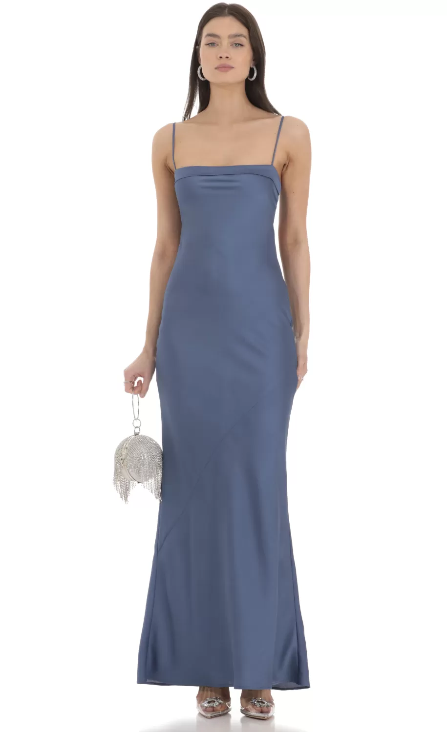 Satin Open Back Maxi Dress In Blue^LUCY IN THE SKY Outlet