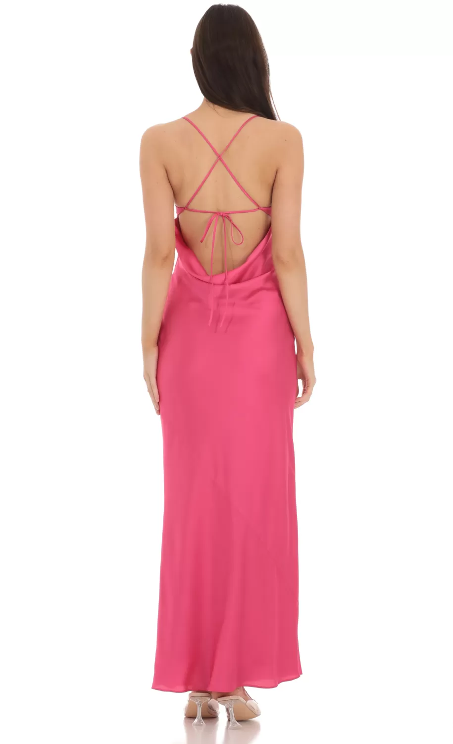 Satin Open Back Maxi Dress In Pink^LUCY IN THE SKY Shop