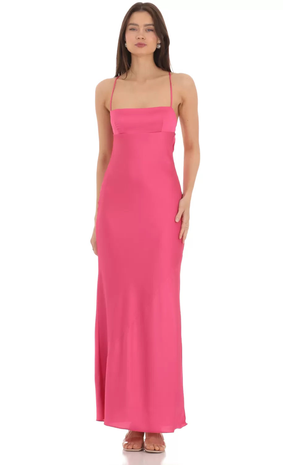 Satin Open Back Maxi Dress In Pink^LUCY IN THE SKY Shop