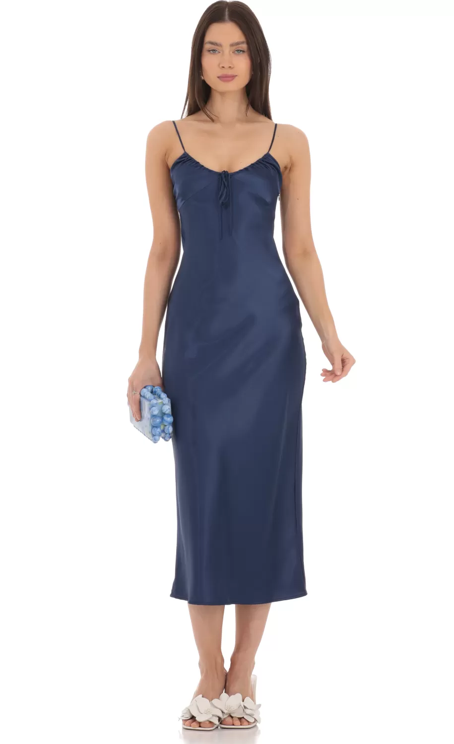 Satin Open Back Midi Dress In Navy^LUCY IN THE SKY Best