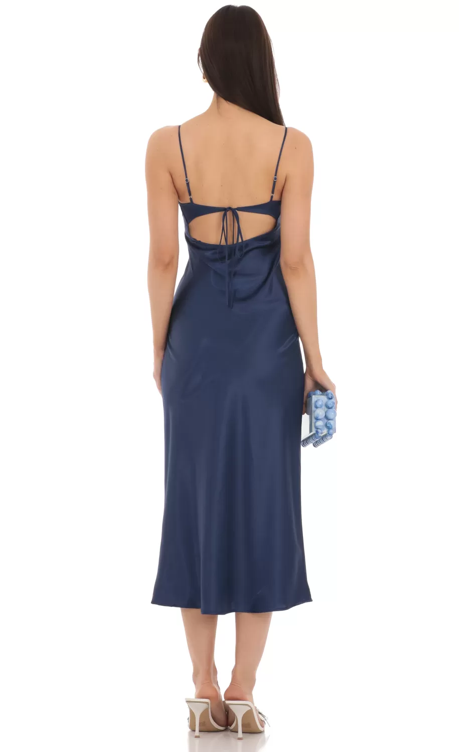 Satin Open Back Midi Dress In Navy^LUCY IN THE SKY Best