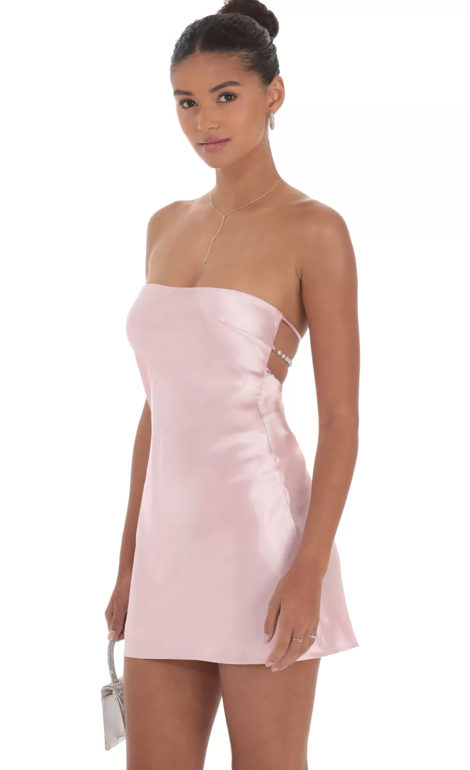 Satin Pearl Open Back Dress In Pink^LUCY IN THE SKY Outlet