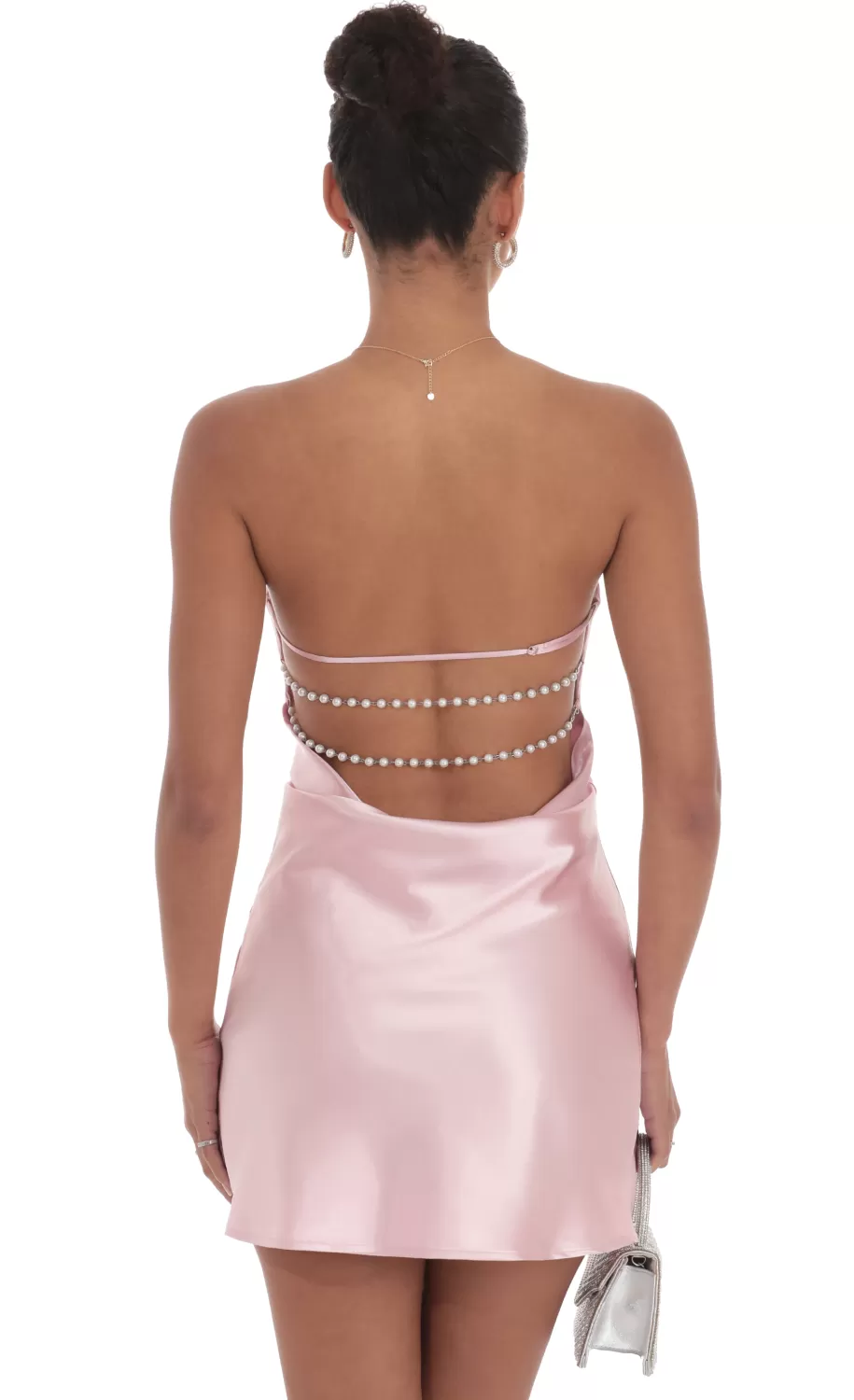 Satin Pearl Open Back Dress In Pink^LUCY IN THE SKY Outlet