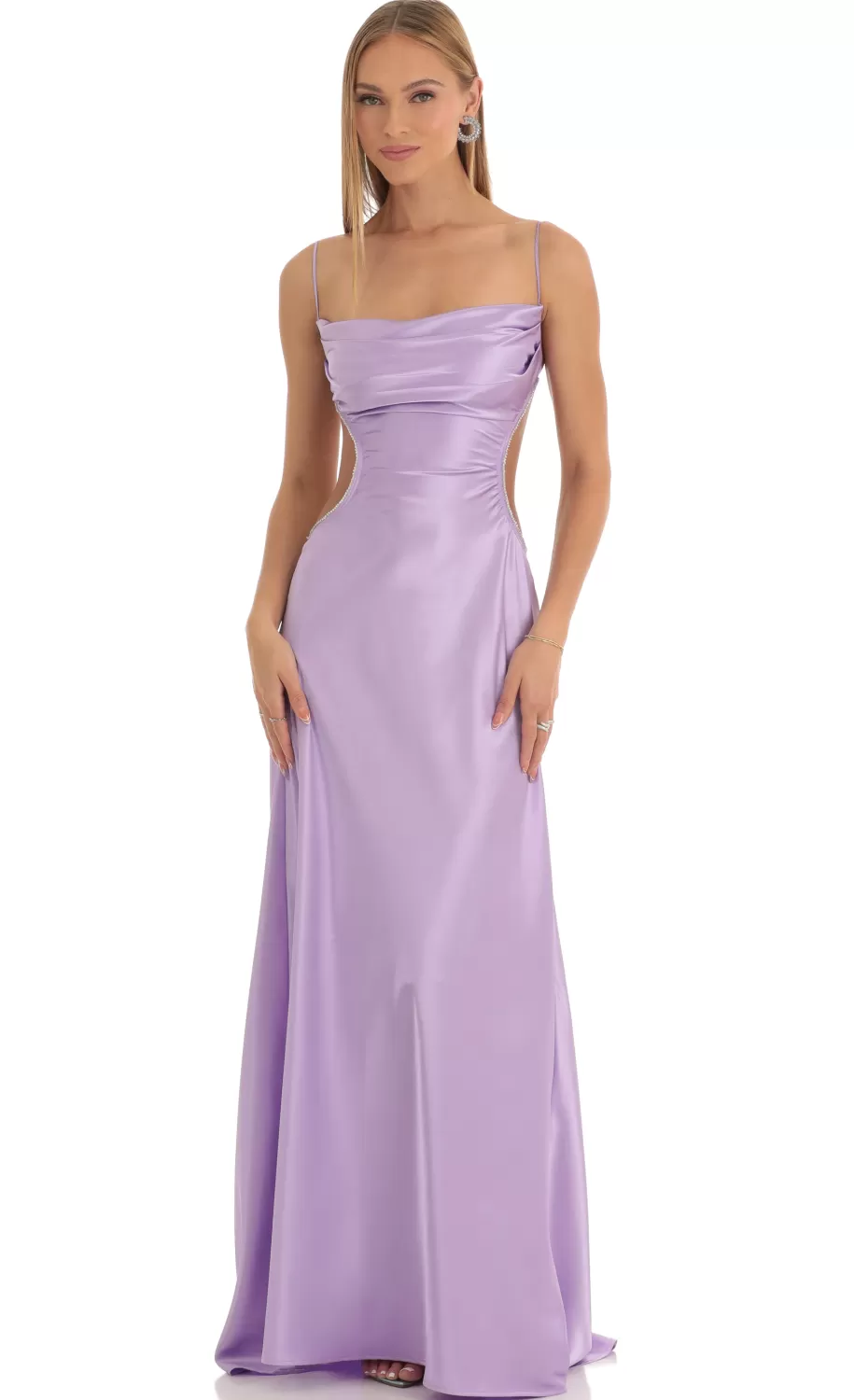 Satin Rhinestone Maxi Dress In Purple^LUCY IN THE SKY Fashion