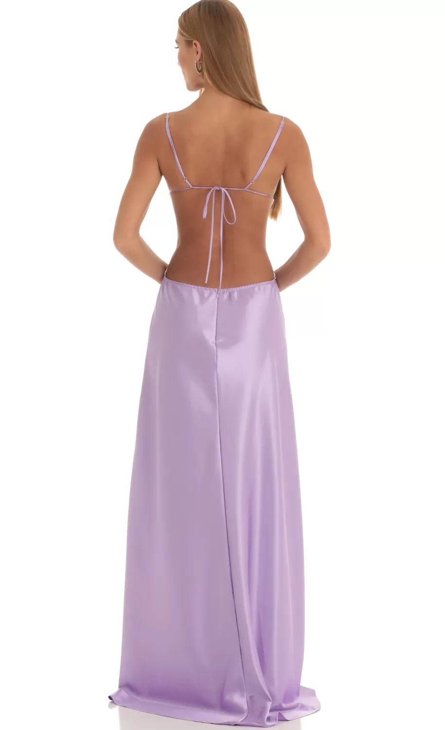 Satin Rhinestone Maxi Dress In Purple^LUCY IN THE SKY Fashion