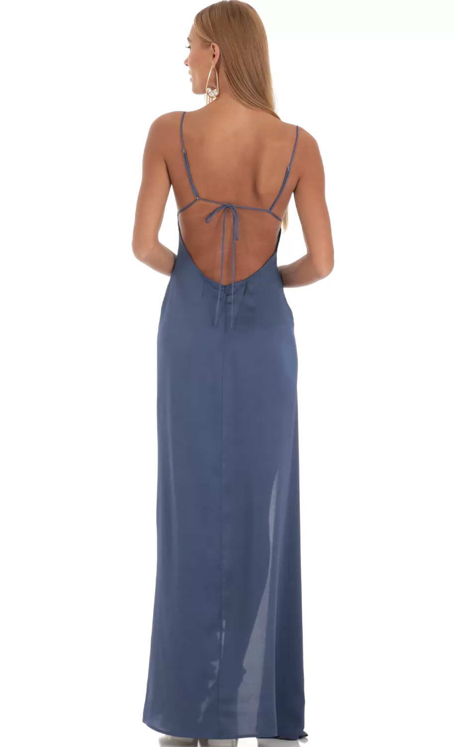 Satin Ruffle Maxi Dress In Blue^LUCY IN THE SKY Online