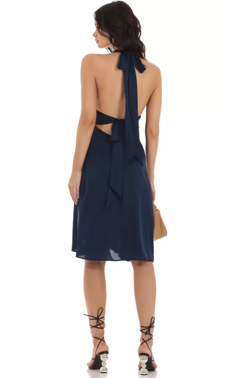 Satin Ruffle Slit Dress In Navy^LUCY IN THE SKY Cheap