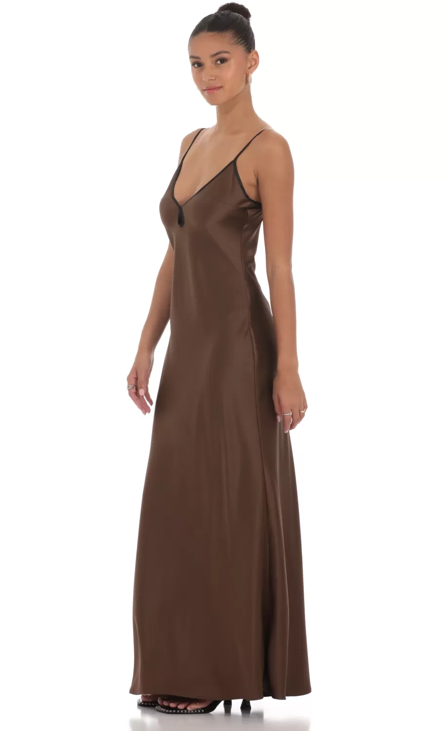 Satin Shift Maxi Dress In Brown^LUCY IN THE SKY Discount