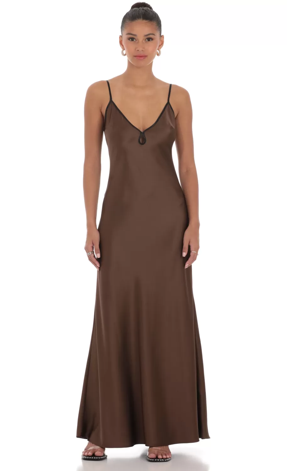 Satin Shift Maxi Dress In Brown^LUCY IN THE SKY Discount