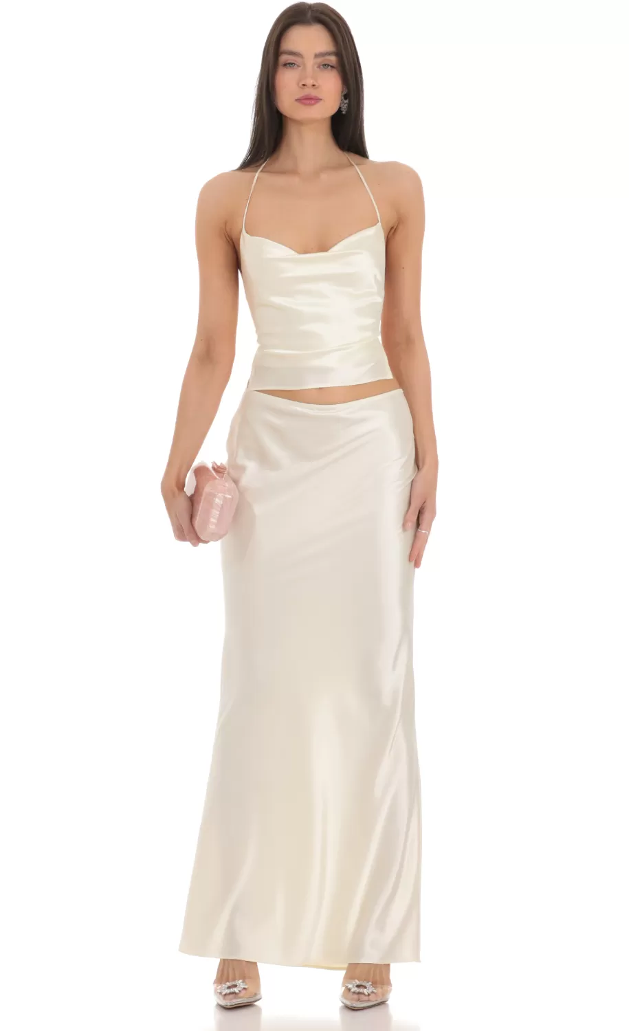 Satin Slip Two Piece Set In Ivory^LUCY IN THE SKY Clearance