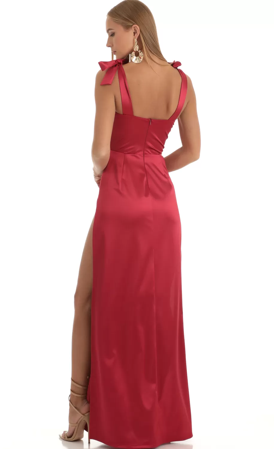 Satin Slit Maxi Dress In Red^LUCY IN THE SKY Discount