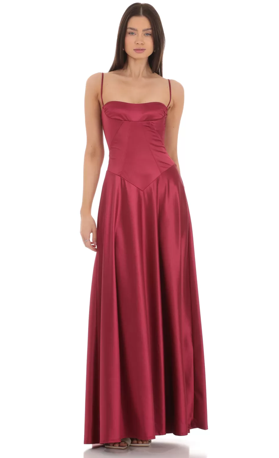 Satin Square Neck Maxi Dress In Maroon^LUCY IN THE SKY Hot