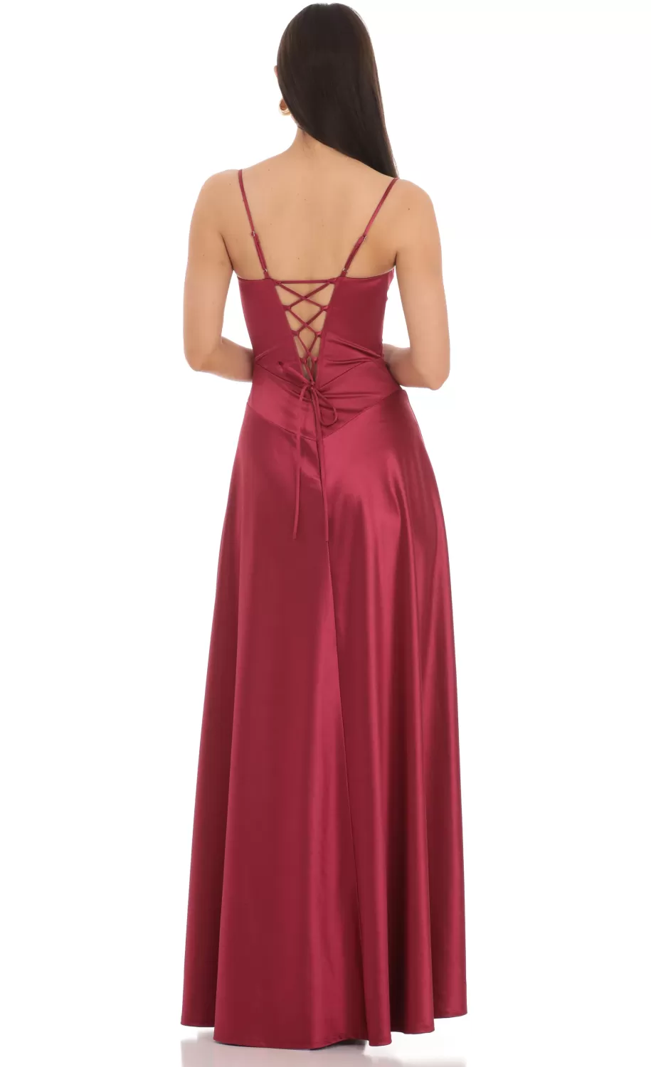 Satin Square Neck Maxi Dress In Maroon^LUCY IN THE SKY Hot