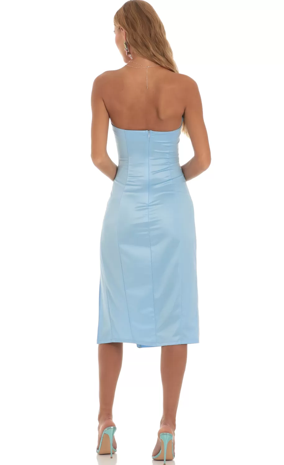 Satin Strapless Midi Dress In Blue^LUCY IN THE SKY Discount