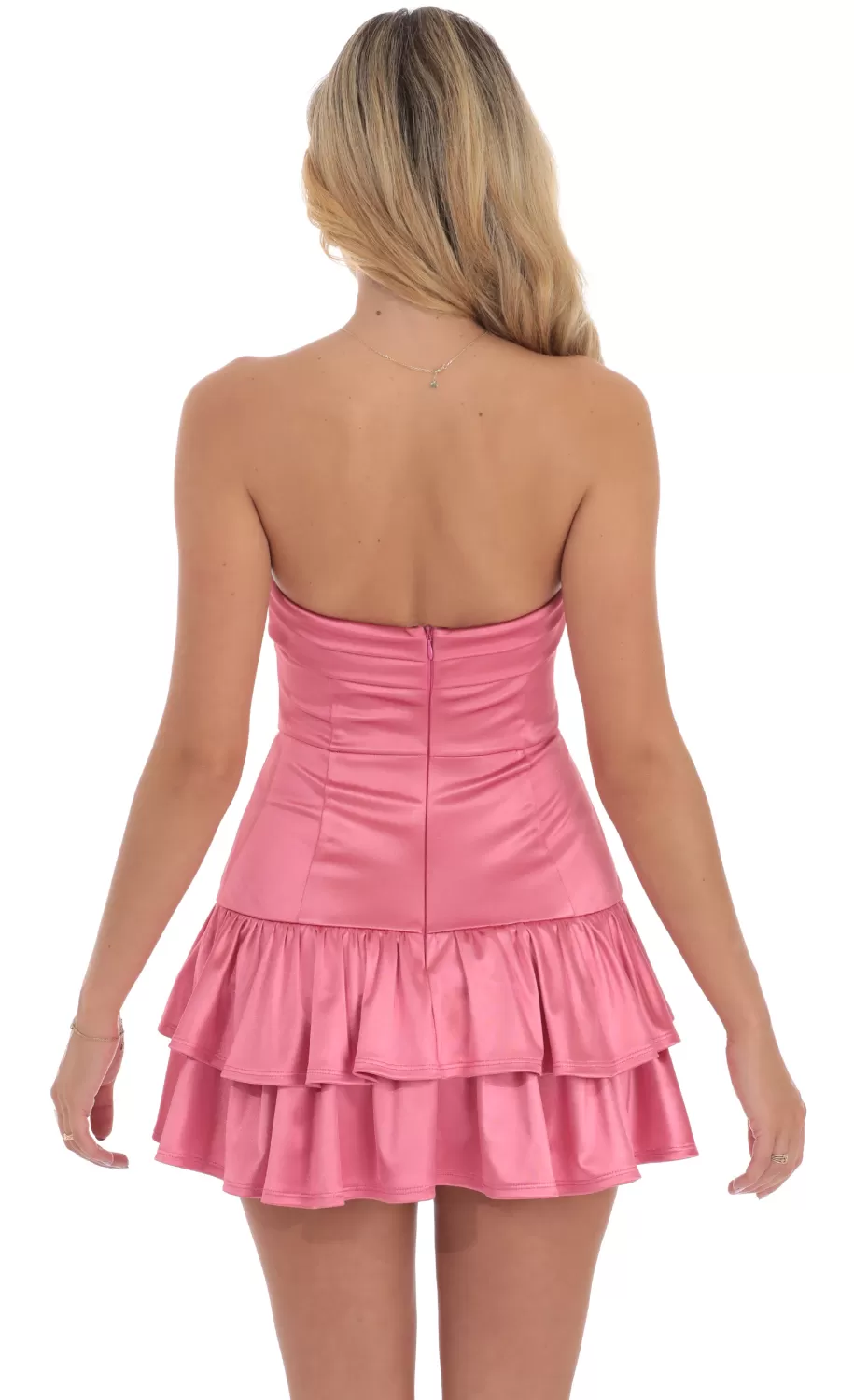 Satin Strapless Ruffle Dress In Pink^LUCY IN THE SKY Sale