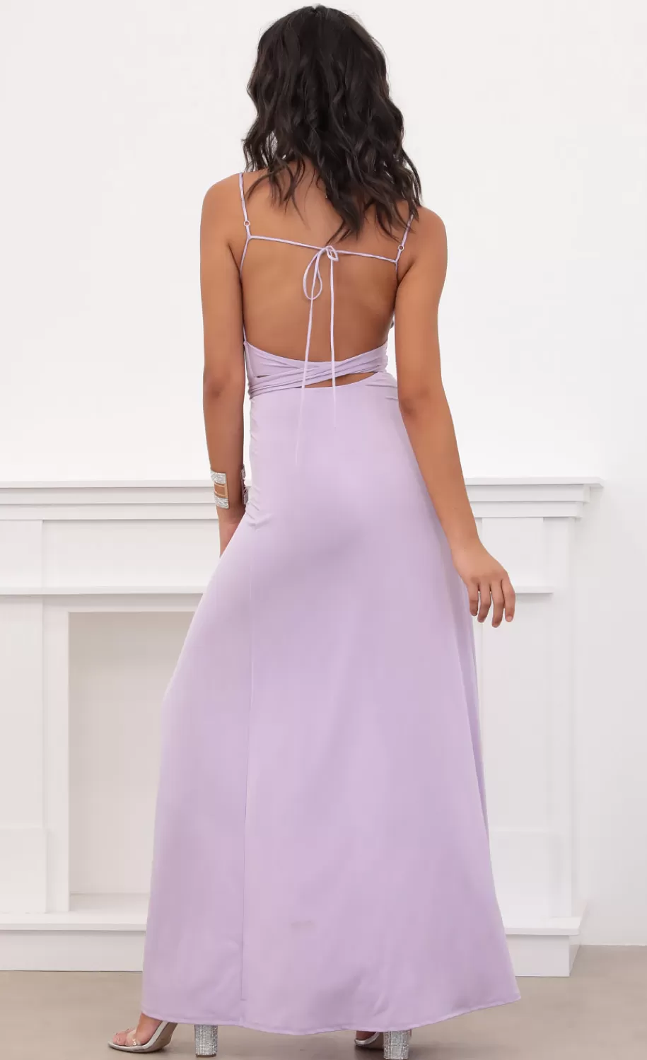 Satin Tie Maxi In Lilac^LUCY IN THE SKY Clearance