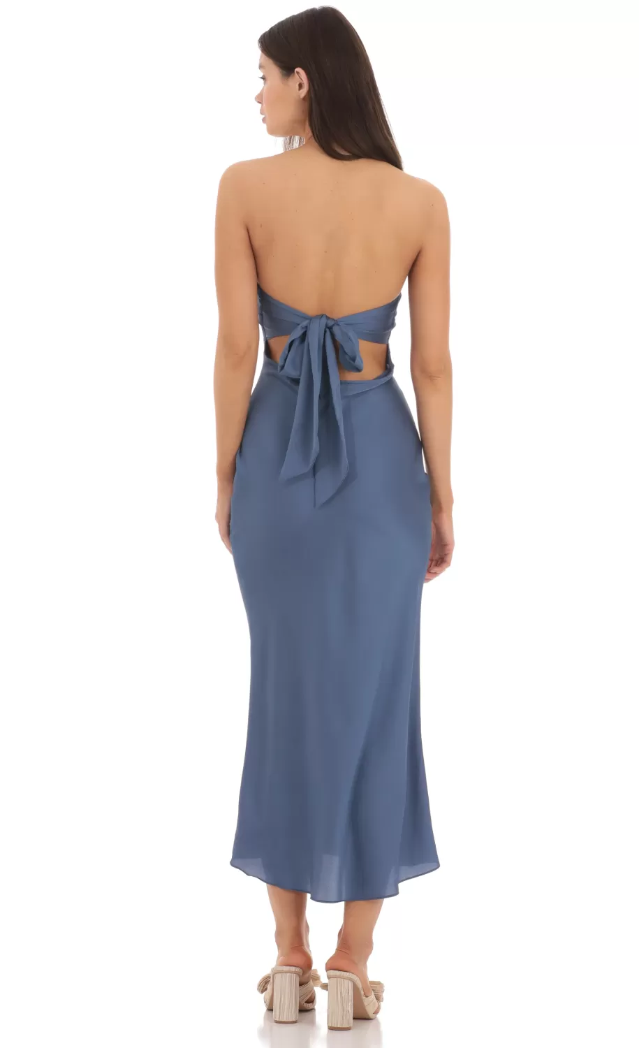 Satin Twist Cutout Midi Dress In Navy^LUCY IN THE SKY Outlet