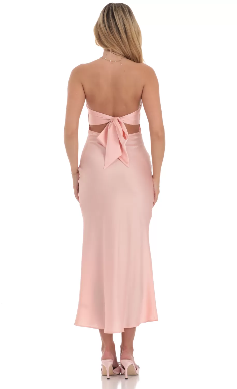 Satin Twist Cutout Midi Dress In Pink^LUCY IN THE SKY Fashion