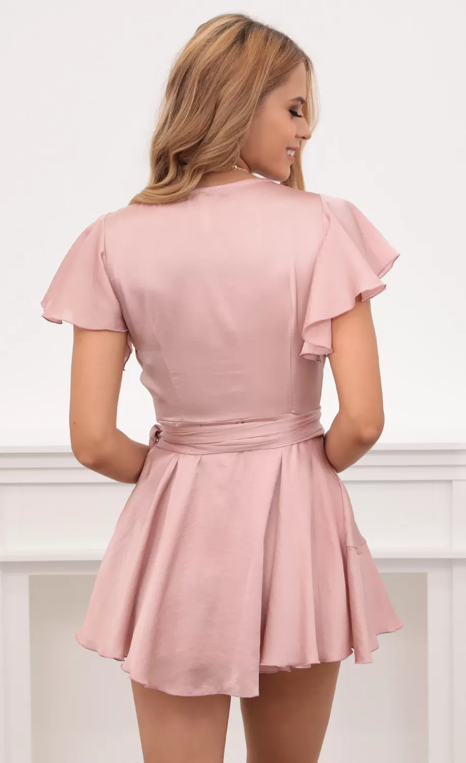 Satin Wrap Dress In Blush^LUCY IN THE SKY Online