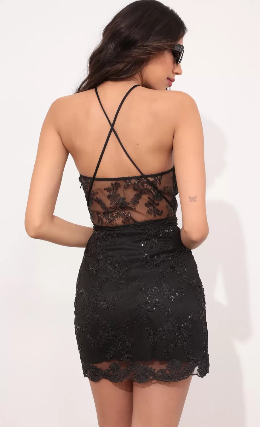 Scallop Sequin Lace Bodycon Dress In Black^LUCY IN THE SKY Cheap