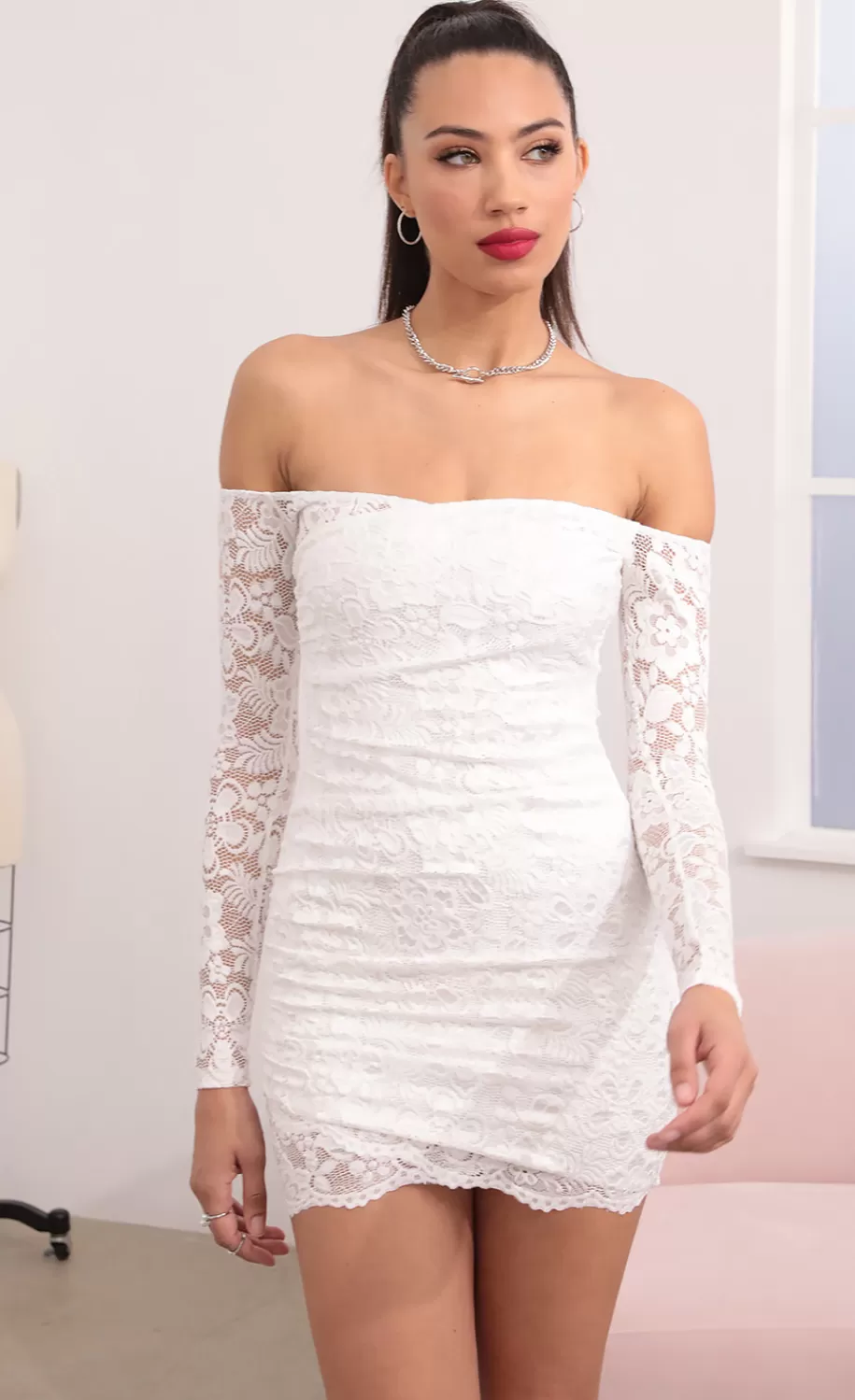 Scalloped Lace Dress In White^LUCY IN THE SKY Sale