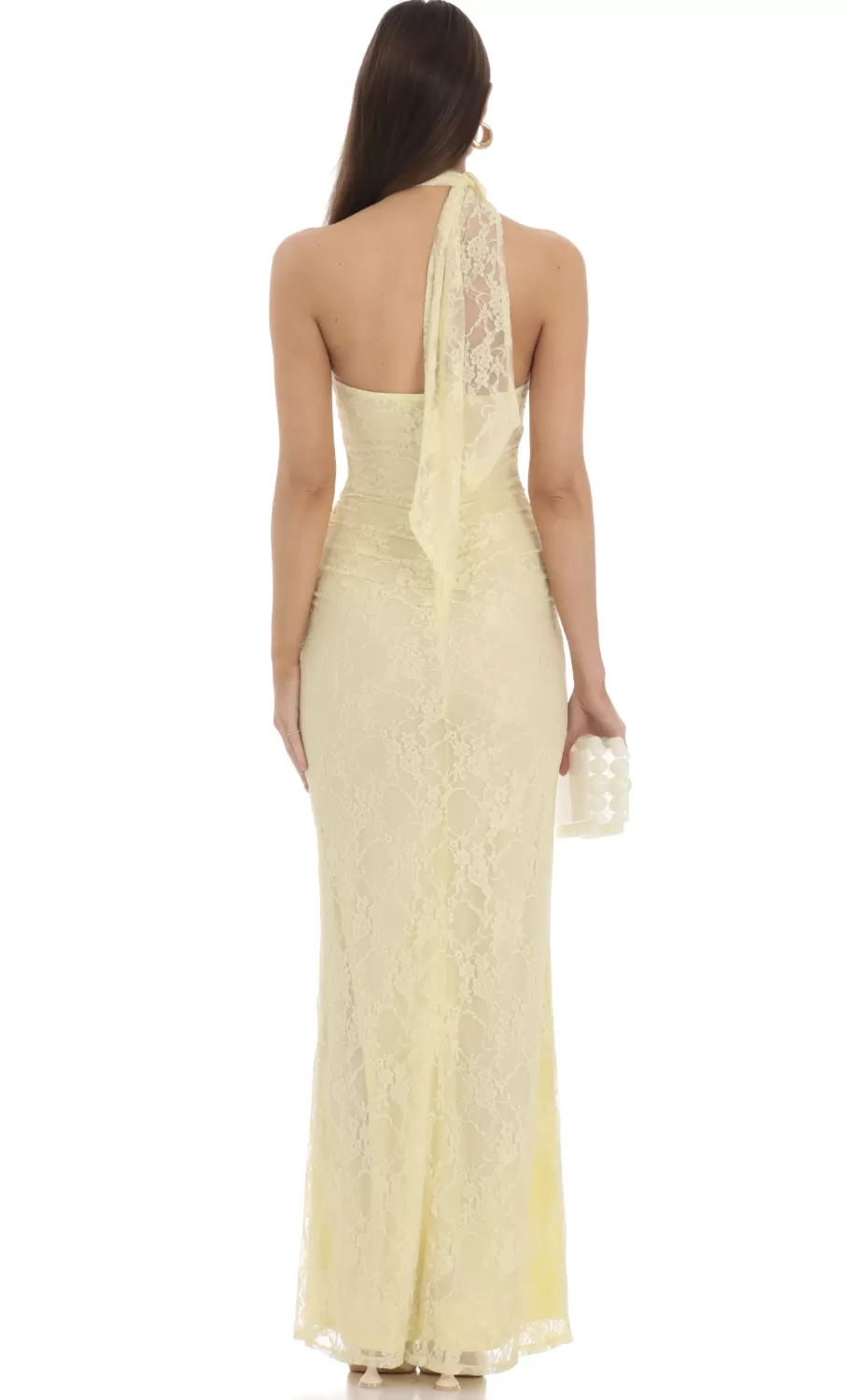 Scarf Lace Maxi Dress In Yellow^LUCY IN THE SKY New