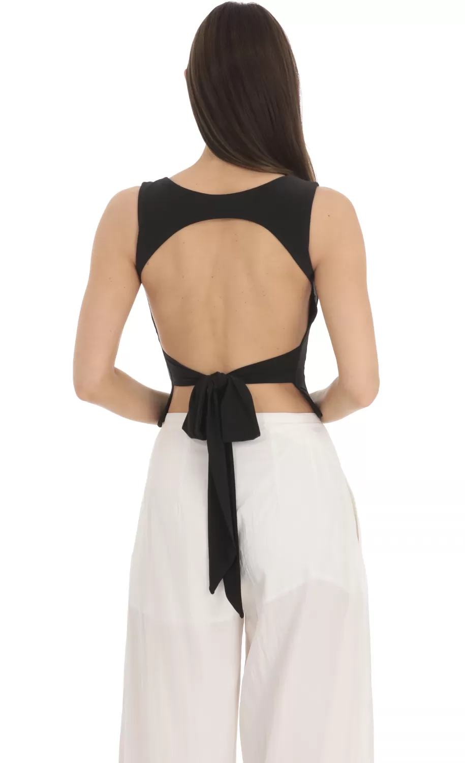 Scoop Neck Open Back Top In Black^LUCY IN THE SKY Discount