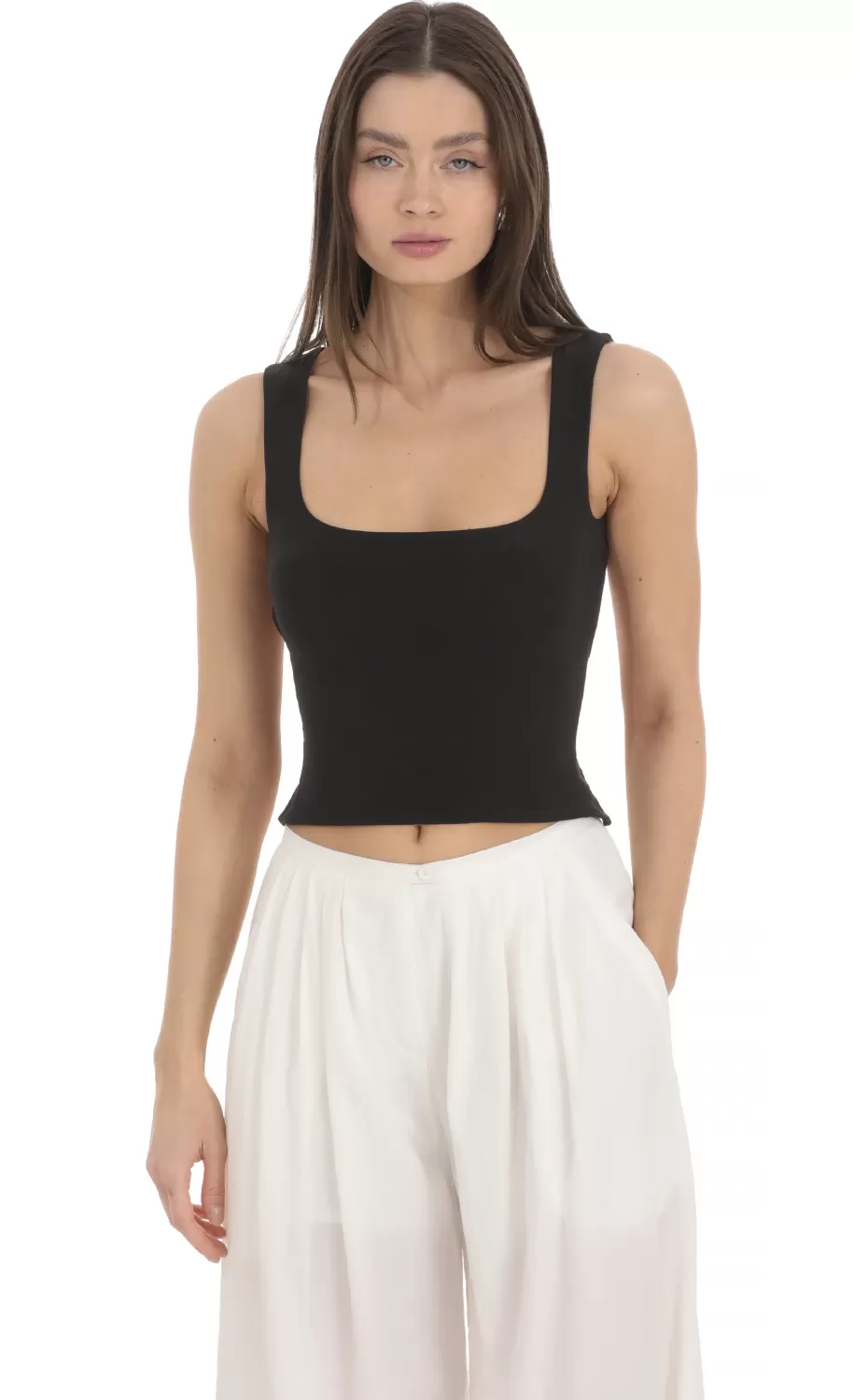 Scoop Neck Open Back Top In Black^LUCY IN THE SKY Discount