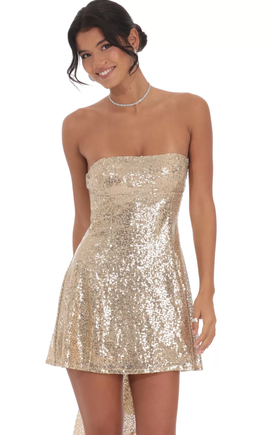 Sequin Attachable Bow Dress In Gold^LUCY IN THE SKY Cheap