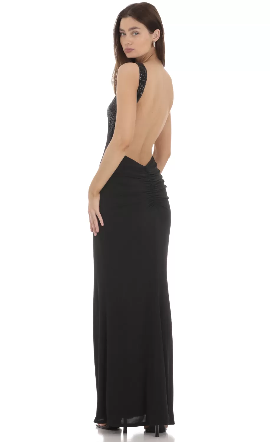 Sequin Cross Neck Maxi Dress In Black^LUCY IN THE SKY Best Sale