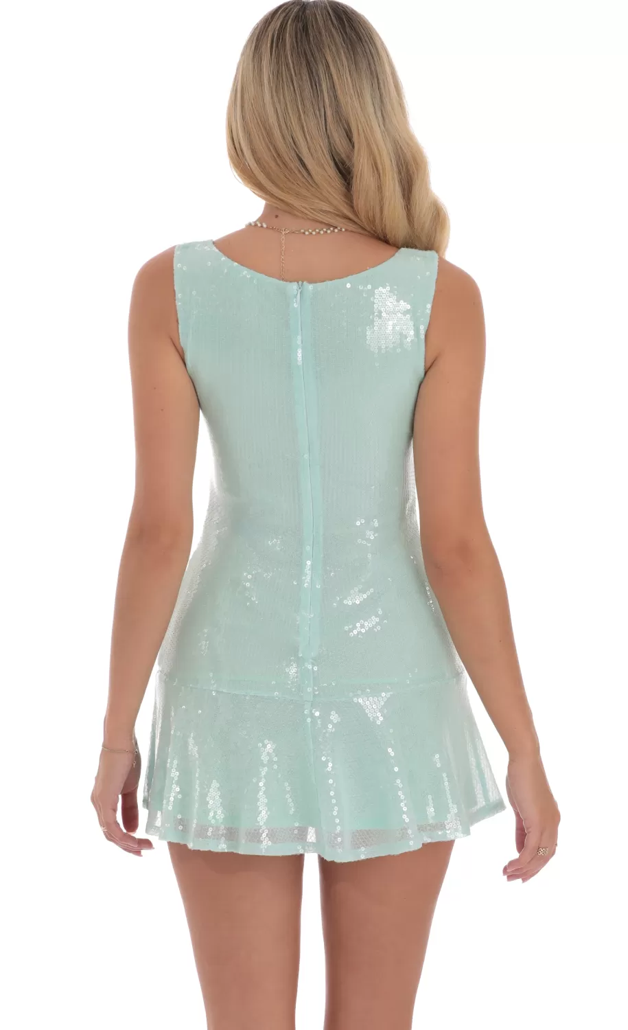 Sequin Drop Waist Dress In Seafoam^LUCY IN THE SKY Flash Sale